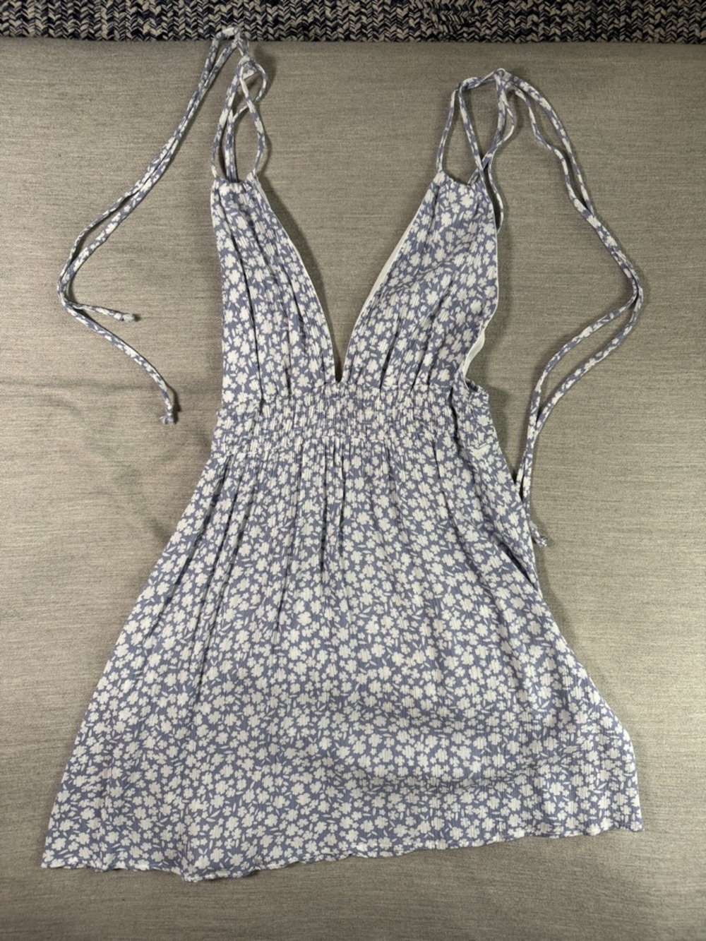 Soho Blue and White Floral Smocked Waist Dress